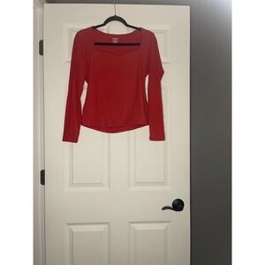 Pumiey Long Sleeve Sweetheart Neck Top Xl Red